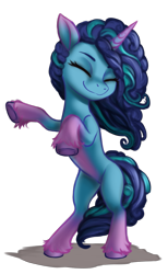 Size: 800x1300 | Tagged: safe, artist:zetamad, misty brightdawn, pony, unicorn, g5, atg 2023, belly, bipedal, concave belly, dancing, eyes closed, newbie artist training grounds, rearing, simple background, slender, smiling, solo, thin, transparent background