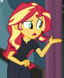 Size: 560x677 | Tagged: safe, screencap, sunset shimmer, human, all the world's off stage, equestria girls, g4, my little pony equestria girls: better together, cropped, director shimmer, female, solo