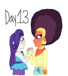 Size: 3000x3363 | Tagged: safe, artist:ktd1993, rarity, saffron masala, human, equestria girls, g4, afro, blushing, female, high res, lesbian, raffron, scene interpretation, shipping, simple background, transparent background