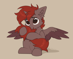 Size: 2775x2258 | Tagged: safe, artist:dorkmark, oc, oc only, oc:hardy, alicorn, pony, chibi, ear fluff, high res, hug, male, male oc, solo, spread wings, stallion, tail, tail hug, wings