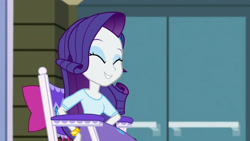 Size: 3072x1727 | Tagged: safe, screencap, rarity, human, equestria girls, equestria girls specials, g4, my little pony equestria girls: dance magic, bracelet, canterlot high, clothes, eyes closed, female, hairpin, jewelry, shirt, skirt, smiling, solo, teenager