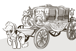 Size: 1127x761 | Tagged: safe, artist:muffinz, apple bloom, applejack, earth pony, pony, g4, cart, pixel-crisp art, sketch, unfinished art, vehicle