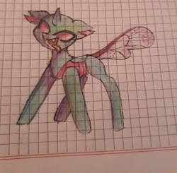 Size: 3096x3035 | Tagged: safe, artist:flower-black, oc, oc only, oc:flower black, changedling, changeling, changedling oc, changeling oc, graph paper, high res, simple background, solo, tongue out, traditional art, white background