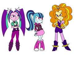 Size: 1200x900 | Tagged: safe, artist:fuckomcfuck, artist:icicle-niceicle-1517, adagio dazzle, aria blaze, sonata dusk, human, equestria girls 10th anniversary, equestria girls, g4, belt, boots, clothes, coat, collaboration, female, fingerless gloves, gem, gloves, hairband, high heel boots, shirt, shoes, shorts, simple background, siren gem, size difference, skirt, socks, sonatiny, spiked wristband, stockings, the dazzlings, thigh highs, transparent background, trio, wristband