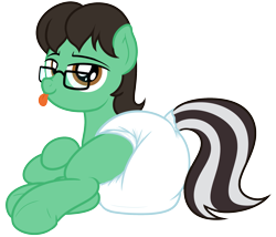Size: 1889x1619 | Tagged: safe, artist:nitei, oc, oc only, oc:tenerius, pony, g4, diaper, diaper fetish, diapered, fetish, glasses, male, male oc, non-baby in diaper, poofy diaper, simple background, solo, tongue out, transparent background