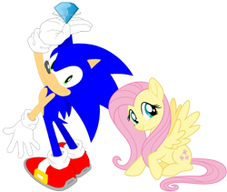 Size: 868x733 | Tagged: safe, artist:sonicrmaulyt, fluttershy, pegasus, pony, g4, chaos emerald, female, looking at you, male, mare, pink mane, pink tail, simple background, sonic the hedgehog, sonic the hedgehog (series), tail, transparent background, wings, yellow coat