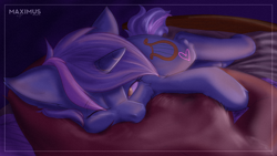 Size: 3840x2160 | Tagged: safe, artist:maximus, lyra heartstrings, pony, unicorn, g4, cheek squish, commission, dark, heart, high res, looking at someone, lying down, one eye closed, solo, squishy cheeks, ych result