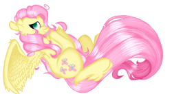 Size: 1457x801 | Tagged: safe, artist:4agonism, fluttershy, pegasus, pony, g4, cheek fluff, chest fluff, cute, ears back, female, floppy ears, leg fluff, long tail, looking sideways, mare, raised hoof, shyabetes, side view, simple background, solo, spread wings, tail, transparent background, unshorn fetlocks, wings