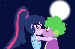 Size: 2161x1407 | Tagged: safe, artist:spike17, sci-twi, spike, twilight sparkle, human, equestria girls, g4, brother and sister, duo, female, human spike, humanized, kiss on the lips, kissing, male, moon, night, ship:sci-twispike, ship:twispike, shipping, siblings, straight