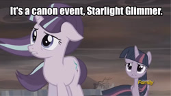 Size: 1920x1080 | Tagged: safe, edit, edited screencap, screencap, starlight glimmer, twilight sparkle, alicorn, pony, unicorn, g4, the cutie re-mark, canon event, caption, image macro, male, marvel, meme, overcast, spider-man, spider-man: across the spider-verse, text, twilight sparkle (alicorn)