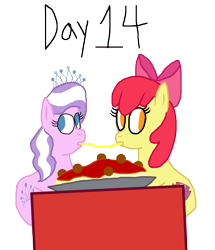 Size: 3000x3493 | Tagged: safe, artist:ktd1993, apple bloom, diamond tiara, g4, female, food, high res, lady and the tramp, lesbian, pasta, ship:diamondbloom, shipping, simple background, spaghetti, transparent background
