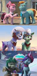 Size: 1261x2604 | Tagged: safe, edit, edited screencap, screencap, dapple, onyx, sweets (g5), thunder flap, toots, zoom zephyrwing, earth pony, pegasus, pony, unicorn, g5, my little pony: a new generation, my little pony: make your mark, my little pony: make your mark chapter 3, my little pony: make your mark chapter 4, sunny side up, winter wishday, spoiler:g5, spoiler:my little pony: a new generation, spoiler:my little pony: make your mark, spoiler:my little pony: make your mark chapter 4, spoiler:mymc04e04, spoiler:winter wishday, beret, bongos, clothes, cropped, cute, duo, duo male and female, female, guardsmare, hat, male, mare, open mouth, open smile, pegasus royal guard, phone, royal guard, scarf, smiling, snow, snowfall, stallion, thundorable, unamused, zoom zephyrwing is not amused