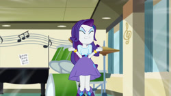 Size: 3072x1727 | Tagged: safe, screencap, rarity, human, equestria girls, equestria girls specials, g4, my little pony equestria girls: dance magic, angry, belt, boots, bracelet, canterlot high, clothes, eyes closed, female, hairpin, high heel boots, jewelry, shirt, shoes, skirt, solo, teenager