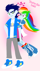 Size: 1080x1920 | Tagged: safe, artist:mlplary6, rainbow dash, soarin', human, equestria girls, g4, boyfriend and girlfriend, female, heart, jumping, looking at each other, looking at someone, love, male, ship:soarindash, shipping, smiling, smiling at each other, straight, text