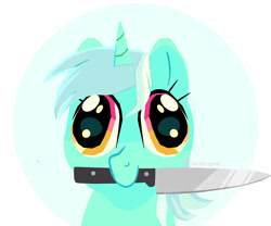 Size: 2048x1707 | Tagged: safe, artist:artistotle-art, lyra heartstrings, pony, unicorn, g4, female, knife, mare, mouth hold, simple background, solo, white background