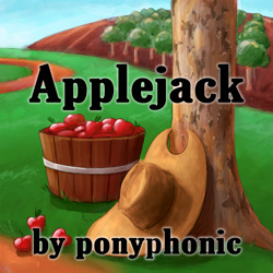 Size: 1200x1200 | Tagged: safe, artist:naboolars, g4, apple, applejack's hat, bucket, cowboy hat, food, hat, implied applejack, no pony, song cover, tree