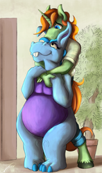 Size: 884x1500 | Tagged: safe, artist:jamescorck, oc, anthro, crossover, hoppopotamus, hug, the wuzzles