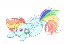 Size: 1880x1303 | Tagged: safe, artist:lbrcloud, rainbow dash, pegasus, pony, g4, cute, dashabetes, female, floppy ears, lying down, mare, missing cutie mark, prone, simple background, sketch, solo, white background