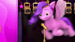 Size: 1920x1080 | Tagged: safe, screencap, pipp petals, pegasus, pony, a little horse, g5, my little pony: make your mark, my little pony: make your mark chapter 4, spoiler:g5, spoiler:my little pony: make your mark, spoiler:my little pony: make your mark chapter 4, spoiler:mymc04e06, animated, female, flying, kissing, mare, microphone, sound, video, webm, yeet