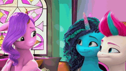 Size: 1920x1080 | Tagged: safe, screencap, misty brightdawn, pipp petals, zipp storm, pegasus, pony, unicorn, a little horse, g5, my little pony: make your mark, my little pony: make your mark chapter 4, spoiler:g5, spoiler:my little pony: make your mark, spoiler:my little pony: make your mark chapter 4, spoiler:mymc04e06, animated, comically missing the point, confused, female, funny, head tilt, literal minded, mare, misunderstanding, royal sisters (g5), serious, siblings, silly, sisters, smiling, smirk, sound, video, webm
