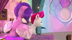 Size: 1920x1080 | Tagged: safe, screencap, misty brightdawn, pipp petals, zipp storm, pegasus, pony, unicorn, a little horse, g5, my little pony: make your mark, my little pony: make your mark chapter 4, spoiler:g5, spoiler:my little pony: make your mark, spoiler:my little pony: make your mark chapter 4, spoiler:mymc04e06, amused, animated, female, head tilt, mare, one ear down, pipp petals is not amused, royal sisters (g5), siblings, sisters, sisters being sisters, smiling, sound, story, unamused, video, webm, zipp storm is amused
