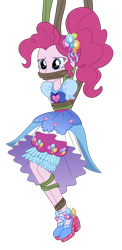 Size: 1500x3080 | Tagged: safe, artist:nie-martw-sie-o-mnie, pinkie pie, human, equestria girls, g4, my little pony equestria girls: legend of everfree, bloomers, bondage, bound and gagged, clothes, dress, female, gag, puffy sleeves, simple background, solo, transparent background, vine, vine bondage