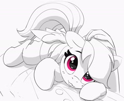 Size: 2072x1682 | Tagged: safe, artist:pabbley, rainbow dash, human, pegasus, pony, g4, :3, :p, cuddling, cute, dashabetes, female, floppy ears, grayscale, hand on head, human on pony petting, human on pony snuggling, looking at you, mare, monochrome, offscreen character, partial color, petting, pov, simple background, smiling, smiling at you, snuggling, solo focus, tongue out, white background