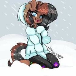 Size: 400x400 | Tagged: safe, oc, oc only, anthro, anthro oc, clothes, snow, snowfall, solo