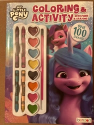 Size: 4032x3024 | Tagged: safe, izzy moonbow, pipp petals, pegasus, pony, unicorn, g5, activity book, book, coloring book, crayon, my little pony logo, paintbrush, sticker pack, traditional art, watercolor painting