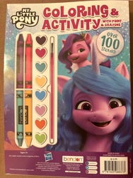 Size: 4032x3024 | Tagged: safe, izzy moonbow, pipp petals, pegasus, pony, unicorn, g5, activity book, book, coloring book, crayon, my little pony logo, paintbrush, picture, sticker pack, traditional art, watercolor painting