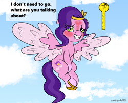 Size: 2134x1727 | Tagged: safe, artist:small-brooke1998, pipp petals, pegasus, pony, g5, bladder gauge, blushing, crossed legs, crown, denial, desperation, ears back, female, flying, jewelry, mare, need to pee, omorashi, potty emergency, potty time, regalia, sweat