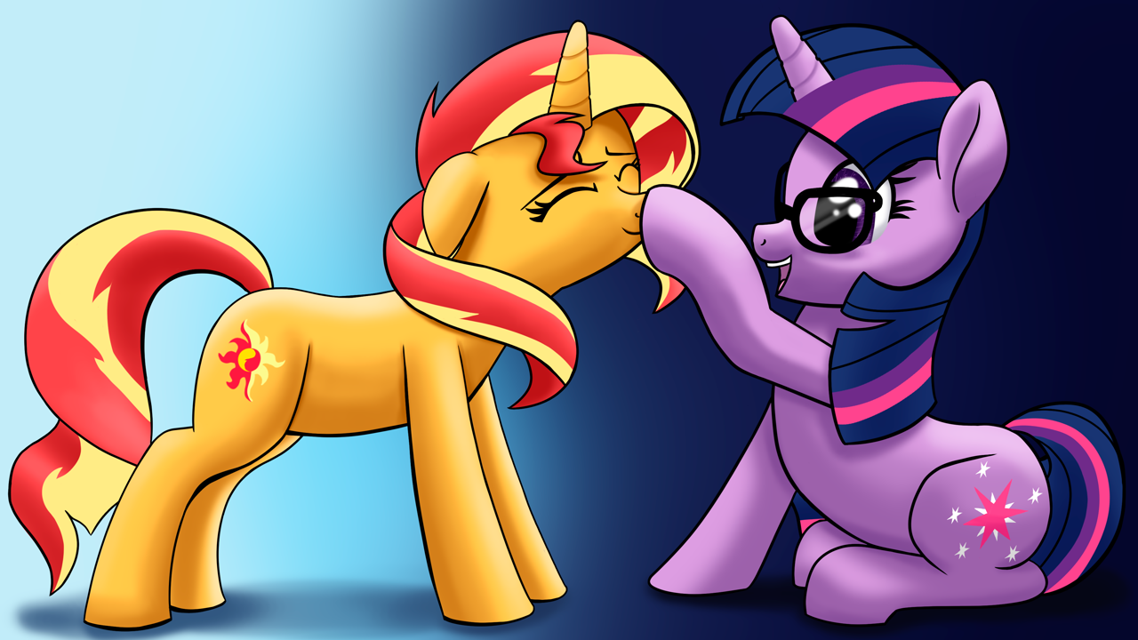 safe, artist:stellardust, sci-twi, <b>sunset</b> <b>shimmer</b>, <b>twilight</b> <b>sparkle</b>, pony, ...