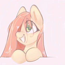 Size: 4000x4000 | Tagged: safe, artist:mirroredsea, oc, oc only, pony, g4, absurd resolution, bust, female, grin, looking up, not fluttershy, not pinkamena, simple background, smiling, solo, wet, wet mane