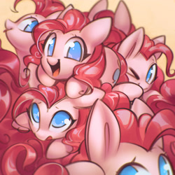 Size: 4000x4000 | Tagged: safe, artist:mirroredsea, pinkie pie, earth pony, pony, g4, absurd resolution, clone, cute, diapinkes, female, looking at you, mare, multeity, no pupils, one eye closed, open mouth, pony pile, tongue out, too much pink energy is dangerous