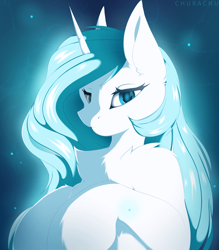 Size: 3500x4000 | Tagged: safe, artist:chura chu, oc, oc only, unnamed oc, pony, unicorn, blue eyes, bust, cute, female, frown, high res, horn, long hair, long mane, looking at you, mare, ocbetes, portrait, shading, solo, unicorn oc, white fur