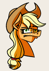 Size: 560x808 | Tagged: safe, artist:cowsrtasty, applejack, g4, annoyed, bust, solo