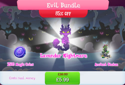 Size: 1264x860 | Tagged: safe, gameloft, idw, nightmare forces, g4, my little pony: magic princess, bundle, costs real money, english, evil bundle, idw showified, magic coins, mobile game, nightmare creature, numbers, sale, solo, statue, text, unnamed character, unnamed nightmare forces