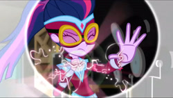 Size: 3072x1727 | Tagged: safe, screencap, sci-twi, twilight sparkle, human, equestria girls, equestria girls specials, g4, my little pony equestria girls: movie magic, eyes closed, female, frown, geode of telekinesis, jewelry, magical geodes, masked matter-horn costume, necklace, ponytail, power ponies, solo