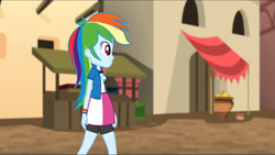 Size: 3072x1727 | Tagged: safe, screencap, rainbow dash, human, equestria girls, equestria girls specials, g4, my little pony equestria girls: movie magic, clothes, cutie mark on clothes, female, geode of super speed, jewelry, magical geodes, necklace, smiling, solo