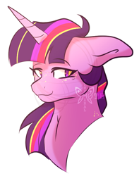 Size: 567x718 | Tagged: safe, artist:ephemeralmoth, twilight sparkle, pony, unicorn, g4, bust, simple background, smiling, solo, white background