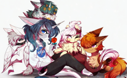 Size: 4450x2734 | Tagged: safe, artist:krissstudios, oc, oc only, pegasus, pony, unicorn, anthro, chubbie, clothes, flower, shirt