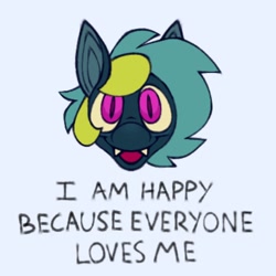 Size: 1000x1000 | Tagged: safe, artist:partyponypower, oc, oc only, oc:nonapplicable, bat pony, pony, bust, fine art parody, looking at you, louis wain, simple background, smiling, solo, text, white background
