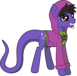 Size: 1744x1713 | Tagged: safe, artist:lightningbolt, derpibooru exclusive, original species, pony, snake, snake pony, g4, .svg available, clothes, cobra starship, fangs, forked tongue, gabe saporta, grin, hood up, hoodie, lidded eyes, long sleeves, male, ponified, scales, shirt, show accurate, simple background, slit pupils, smiling, snake tail, solo, stallion, standing, svg, tail, transparent background, undershirt, vector