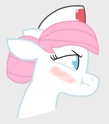 Size: 670x766 | Tagged: safe, nurse redheart, pony, g4, angry, blushing, bust, female, gray background, mare, simple background, solo