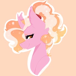 Size: 2000x2000 | Tagged: safe, artist:namiiarts, luster dawn, pony, unicorn, g4, bust, high res, orange background, side view, simple background, smiling, solo