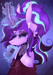 Size: 2500x3500 | Tagged: safe, artist:namiiarts, starlight glimmer, pony, unicorn, g4, bust, clothes, collar, goth, high res, ipod, magic, makeup, solo