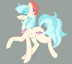Size: 984x883 | Tagged: safe, artist:namiiarts, coco pommel, earth pony, pony, g4, eyes closed, female, gray background, mare, side view, simple background, smiling, solo, walking