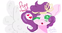 Size: 1960x1056 | Tagged: safe, artist:namiiarts, pipp petals, pegasus, pony, g5, bust, crown, heart, jewelry, one eye closed, pixel art, regalia, simple background, solo, text, white background, wink