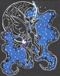 Size: 2352x2976 | Tagged: safe, artist:namiiarts, nightmare moon, alicorn, pony, g4, high res, jewelry, moon, photo, regalia, solo, space, spread wings, wings