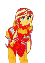 Size: 780x1083 | Tagged: safe, artist:robertsonskywa1, sunset shimmer, human, robot, equestria girls 10th anniversary, equestria girls, g4, my little pony equestria girls: better together, clothes, cosplay, costume, female, hand on hip, rodimus, simple background, solo, transformers, white background